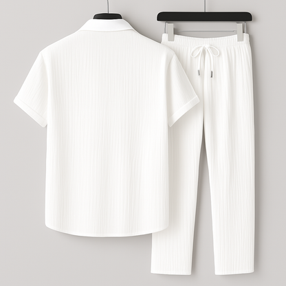 Homme Ensemble Chemise Manches Courtes et Pantalon avec Cordon de Serrage