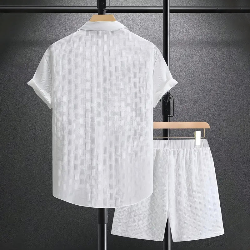Homme Ensemble Chemise Manches Courtes et Short Assorti avec Col Cubain