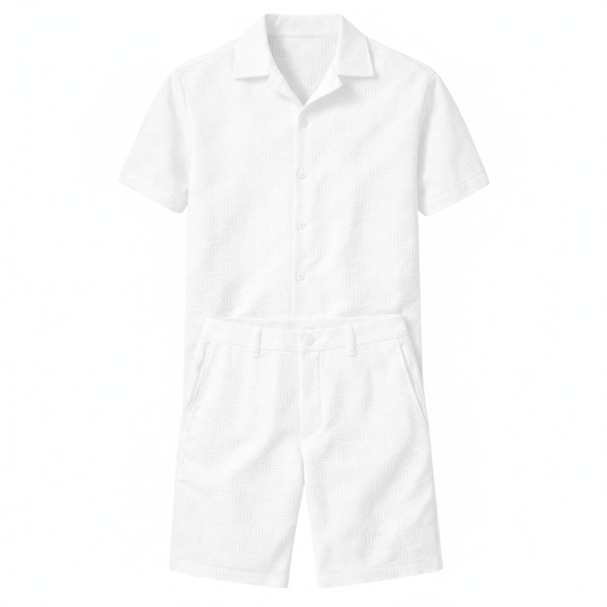 Homme Ensemble Chemise Manches Courtes et Short Coordonné avec Col à Revers et Boutons