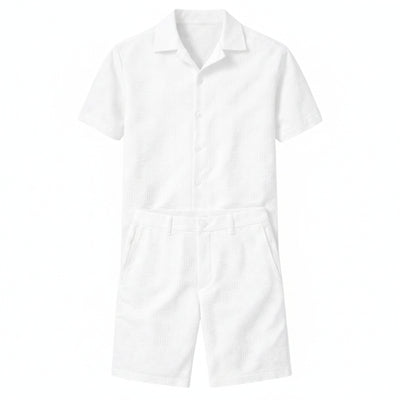 Homme Ensemble Chemise Manches Courtes et Short Coordonné avec Col à Revers et Boutons