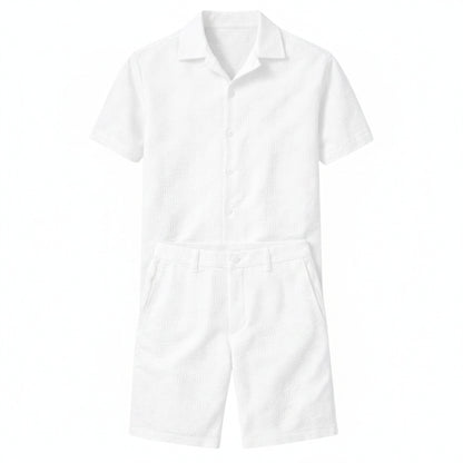 Homme Ensemble Chemise Manches Courtes et Short Coordonné avec Col à Revers et Boutons