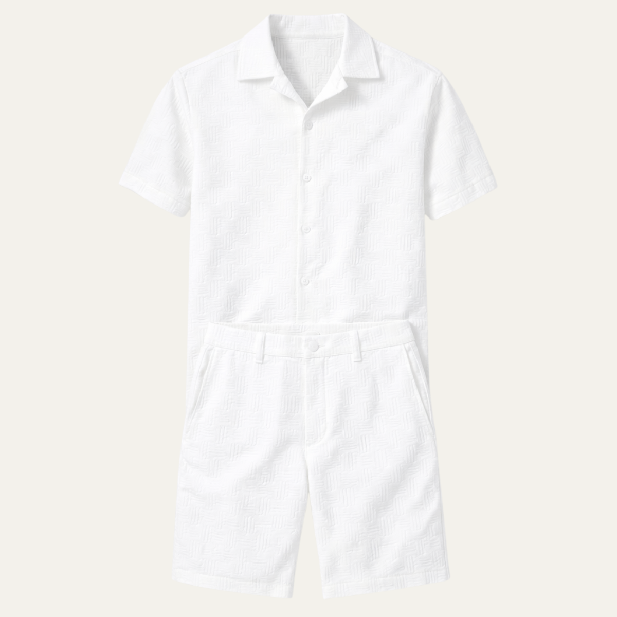 Homme Ensemble Chemise Manches Courtes et Short Coordonné avec Col à Revers et Boutons
