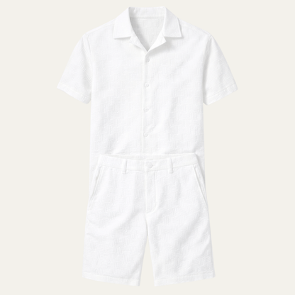 Homme Ensemble Chemise Manches Courtes et Short Coordonné avec Col à Revers et Boutons