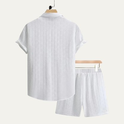 Homme Ensemble Chemise Manches Courtes et Short Coordonné avec Col à Revers et Boutons
