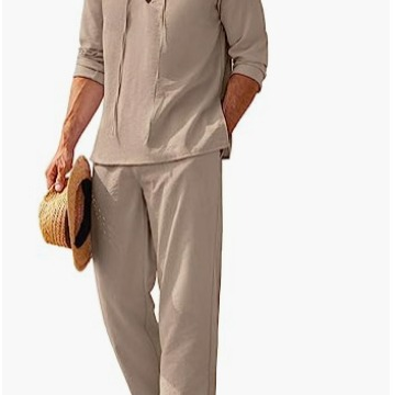 Homme Ensemble Deux Pièces Décontracté Manches Longues avec Lacet et Pantalon Large
