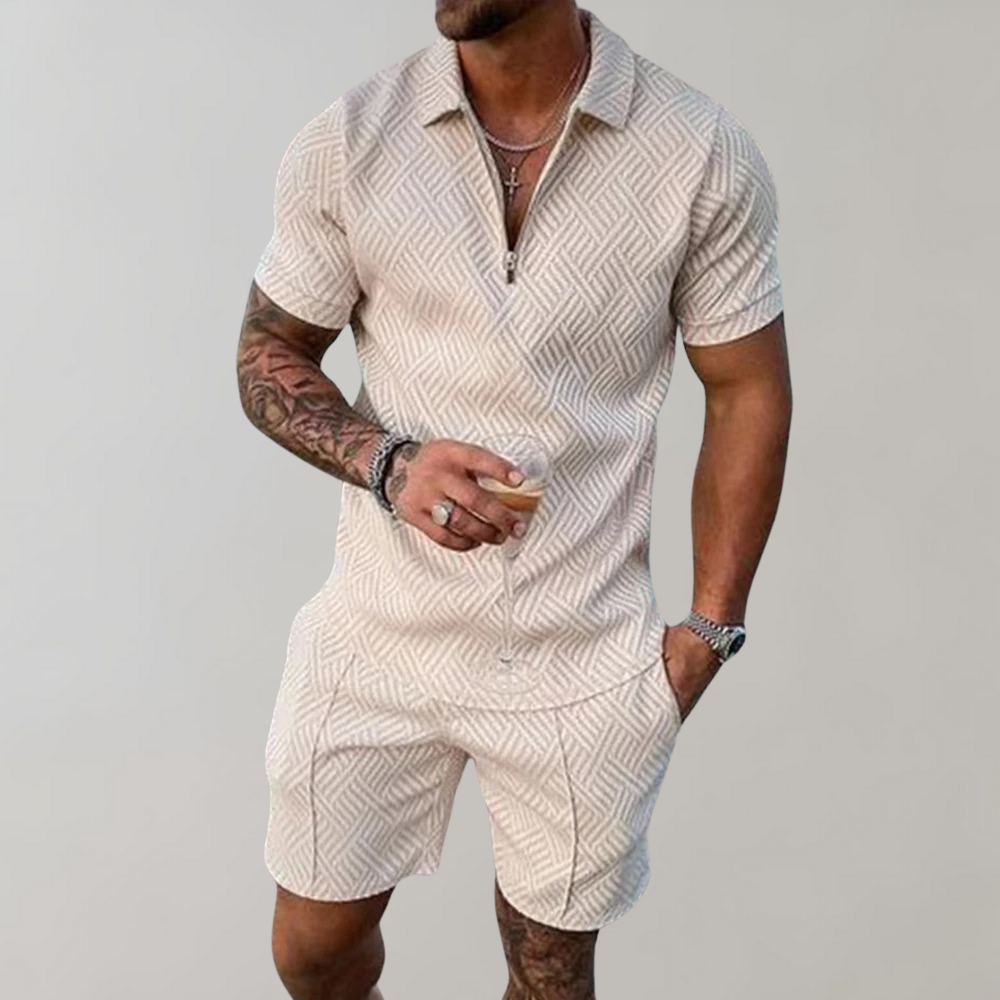 Homme Ensemble Polo Manches Courtes avec Short et Fermeture Éclair
