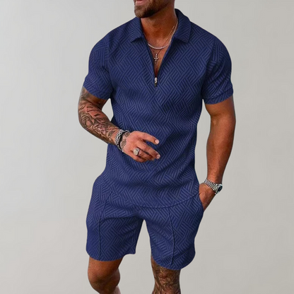 Homme Ensemble Polo Manches Courtes avec Short et Fermeture Éclair