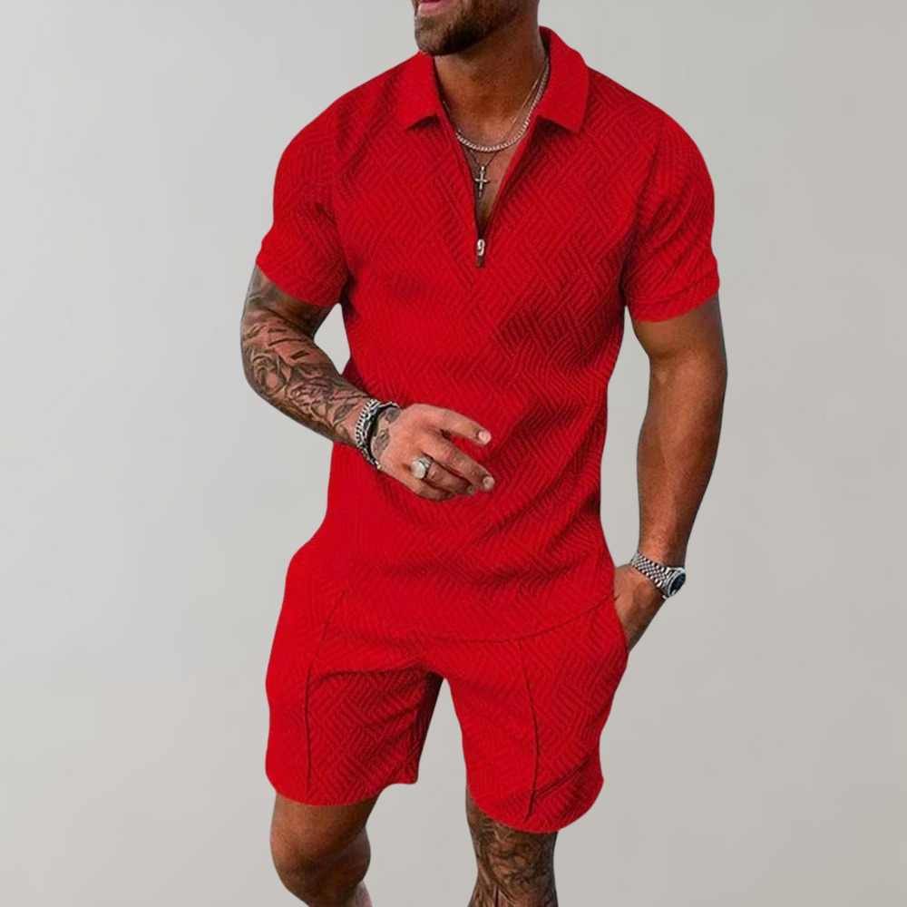 Homme Ensemble Polo Manches Courtes avec Short et Fermeture Éclair