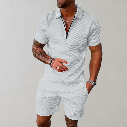 Homme Ensemble Polo Manches Courtes avec Short et Fermeture Éclair