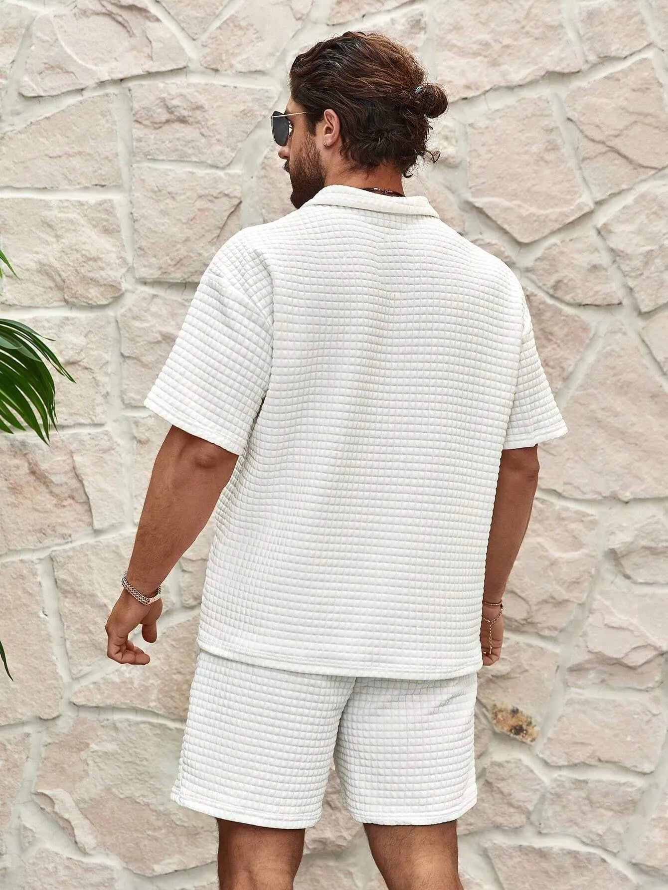 Homme Ensemble Polo Manches Courtes et Short avec Col et Fermeture Éclair