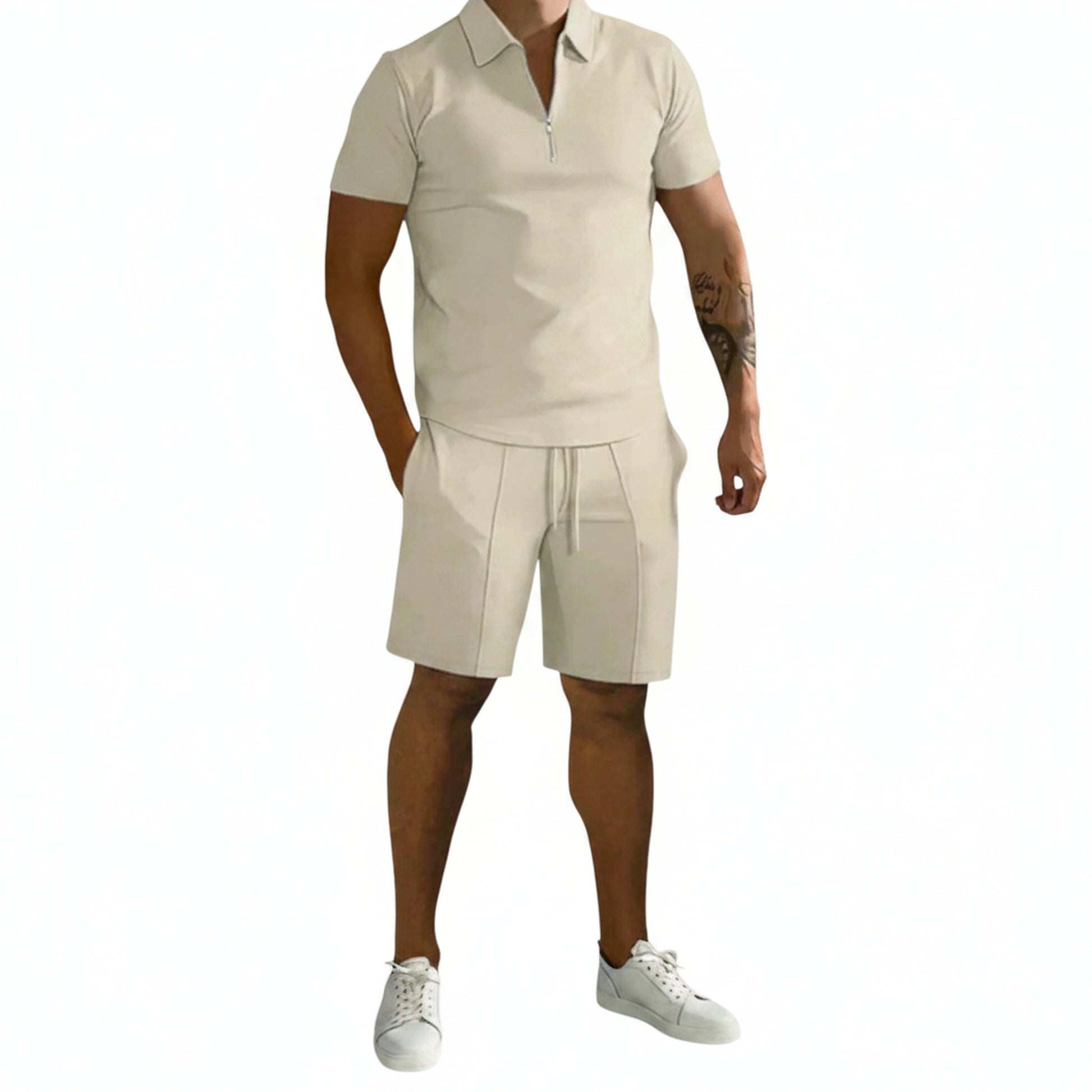 Homme Ensemble polo Manches Courtes et Short avec Fermeture Éclair Slim Fit