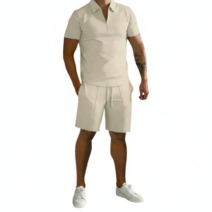 Homme Ensemble polo Manches Courtes et Short avec Fermeture Éclair Slim Fit