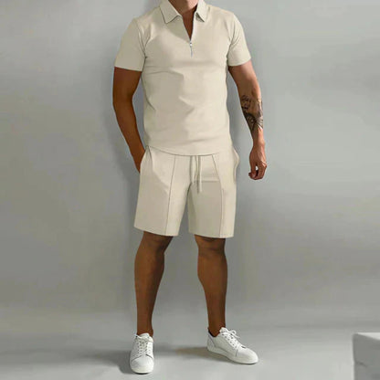 Homme Ensemble polo Manches Courtes et Short avec Fermeture Éclair Slim Fit