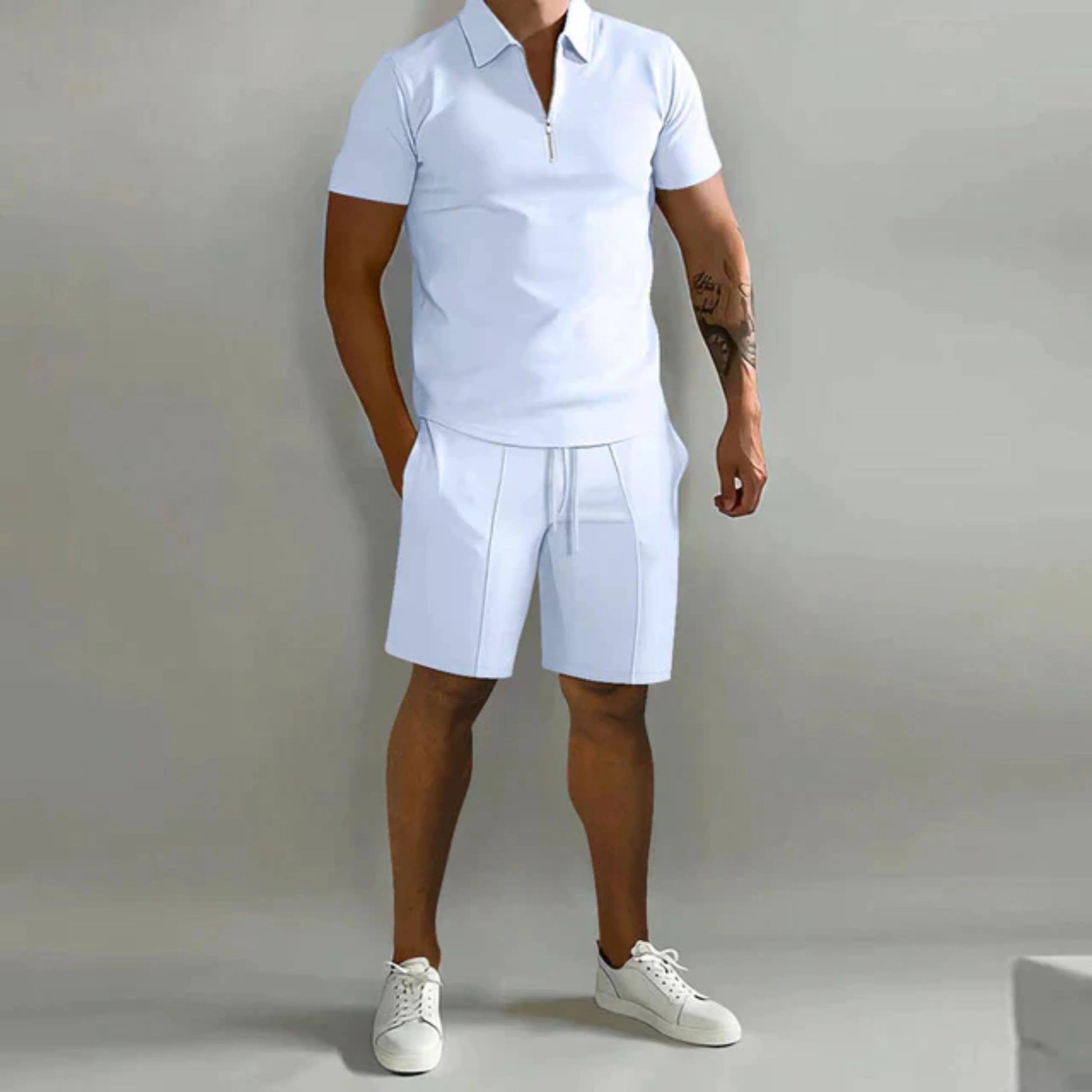 Homme Ensemble polo Manches Courtes et Short avec Fermeture Éclair Slim Fit