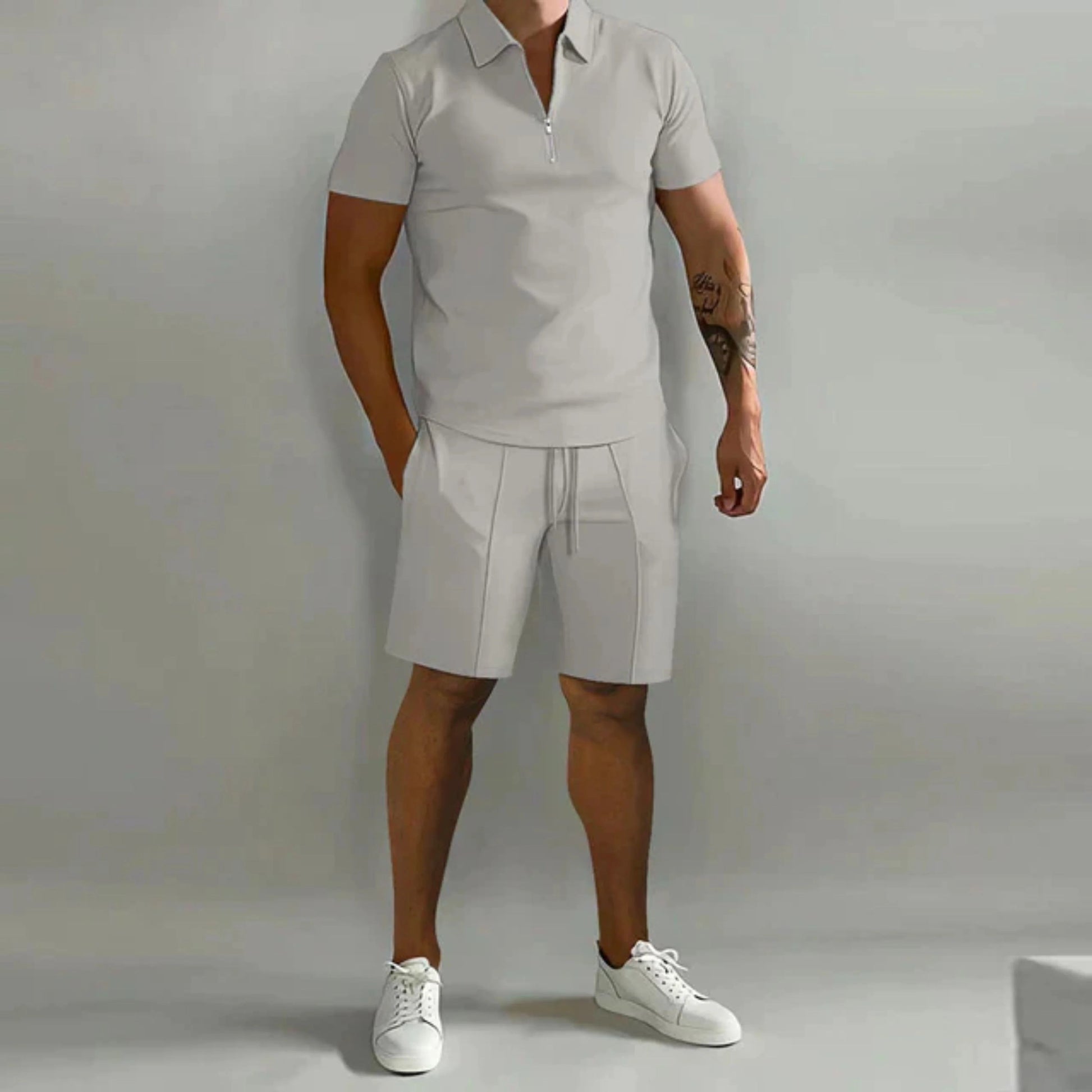 Homme Ensemble polo Manches Courtes et Short avec Fermeture Éclair Slim Fit