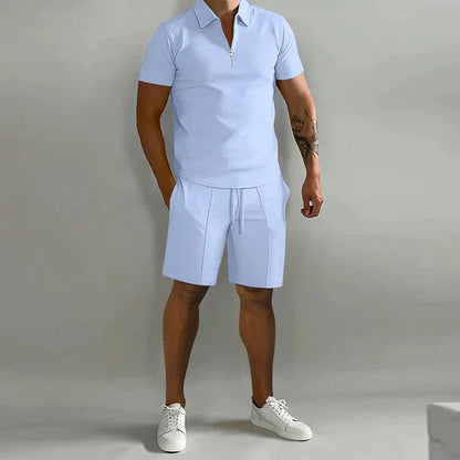 Homme Ensemble Polo Zippé et Short avec Cordon de Serrage