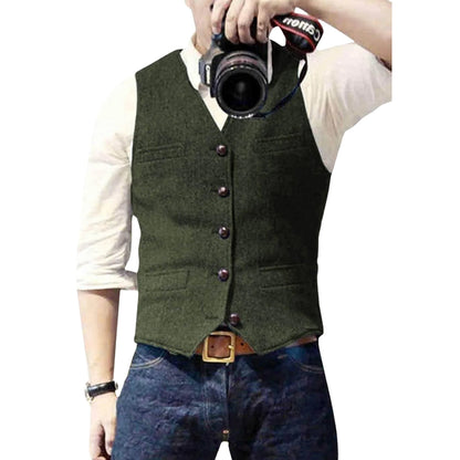 Homme Gilet sans Manches avec Col en V et Fermeture Boutonnée
