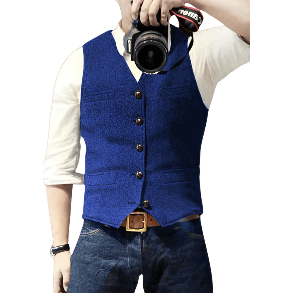 Homme Gilet sans Manches avec Col en V et Fermeture Boutonnée