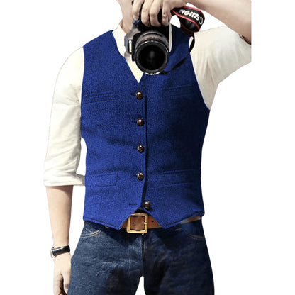 Homme Gilet sans Manches avec Col en V et Fermeture Boutonnée