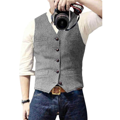 Homme Gilet sans Manches avec Col en V et Fermeture Boutonnée