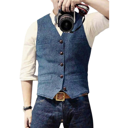 Homme Gilet sans Manches avec Col en V et Fermeture Boutonnée