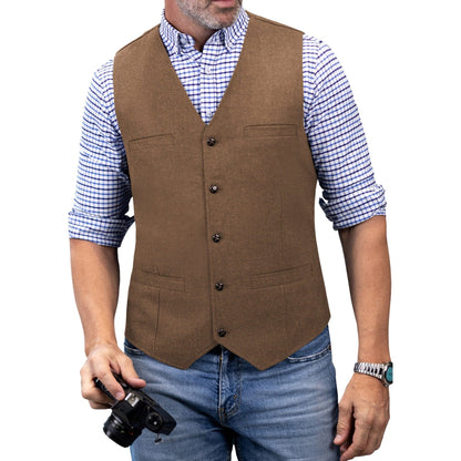 Homme Gilet sans Manches avec Col en V et Fermeture Boutonnée