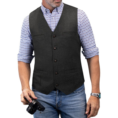 Homme Gilet sans Manches avec Col en V et Fermeture Boutonnée