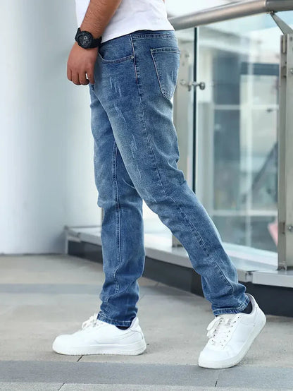 Homme Jeans Slim Fit avec Finitions Used et Poches