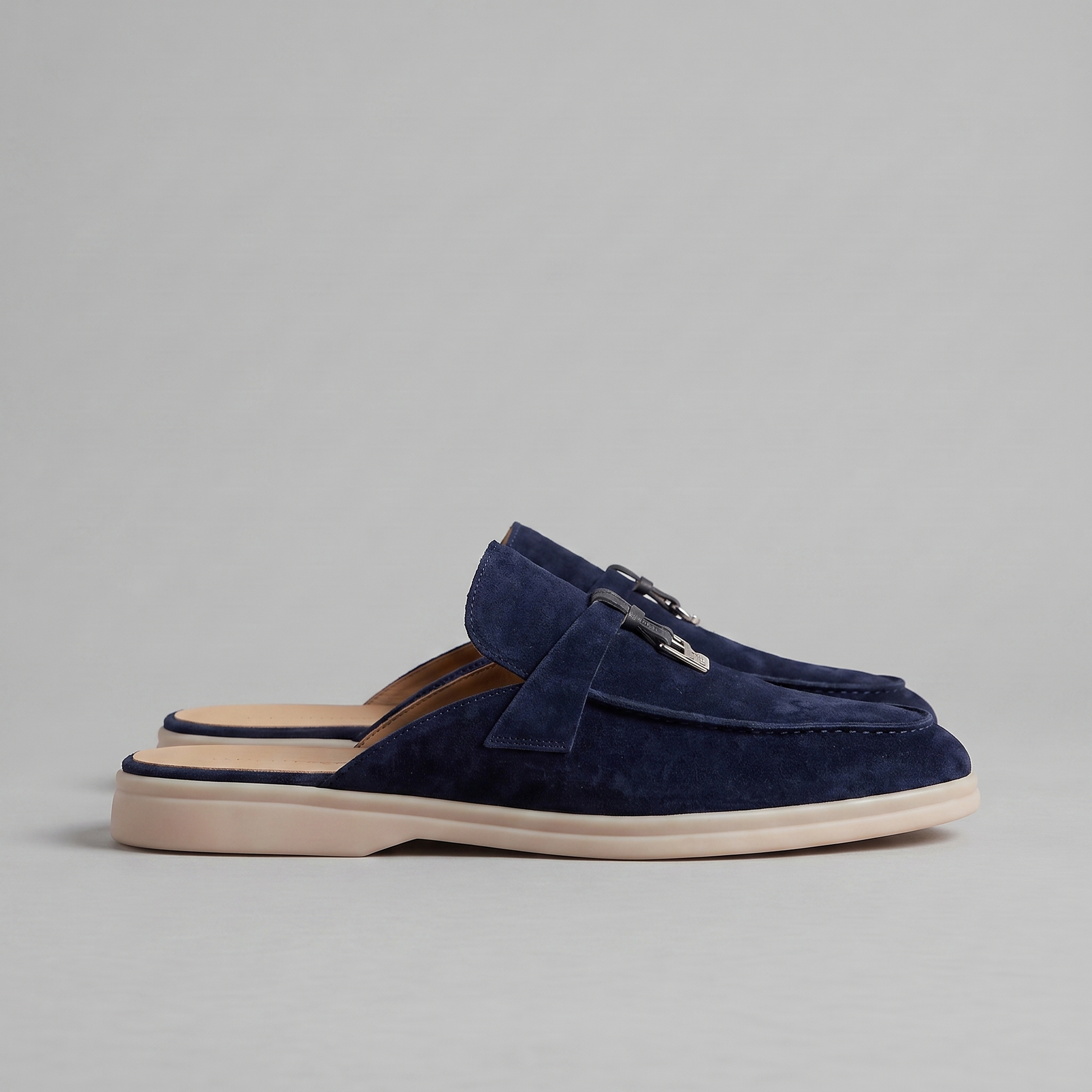 Homme Loafer Mules avec Boucle Métallique et Dos Ouvert