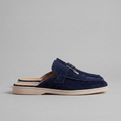 Homme Loafer Mules avec Boucle Métallique et Dos Ouvert