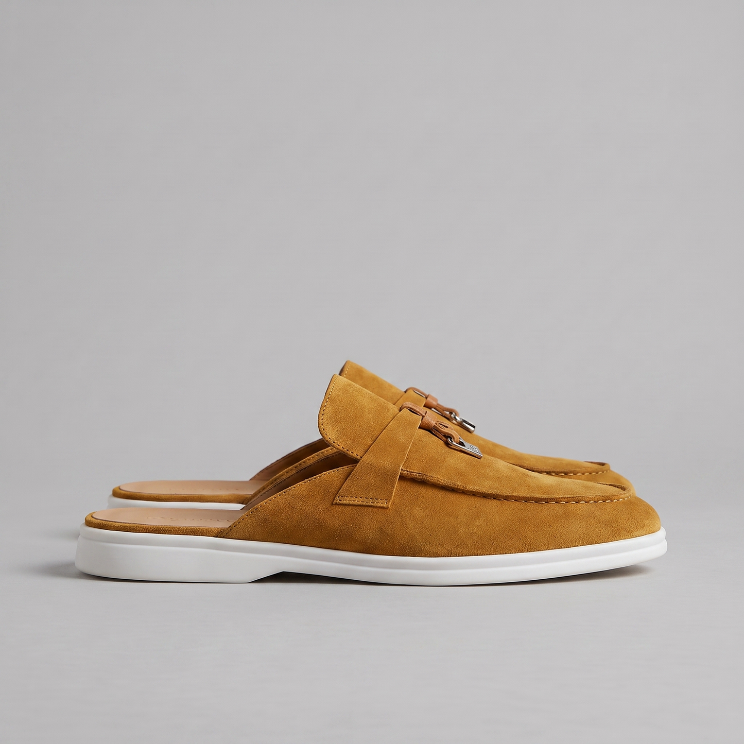 Homme Loafer Mules avec Boucle Métallique et Dos Ouvert