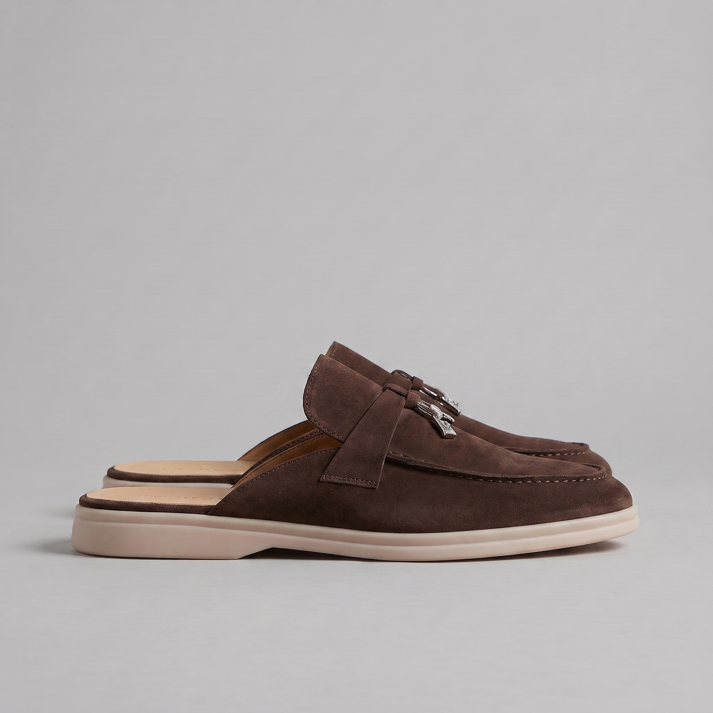 Homme Loafer Mules avec Boucle Métallique et Dos Ouvert