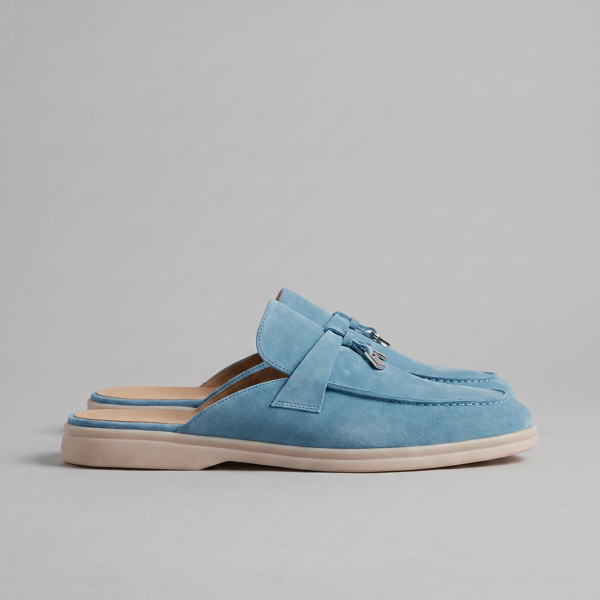 Homme Loafer Mules avec Boucle Métallique et Dos Ouvert