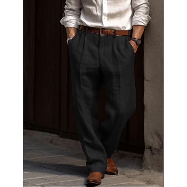 Homme Pantalon à Plis Regular Fit avec Passants de Ceinture