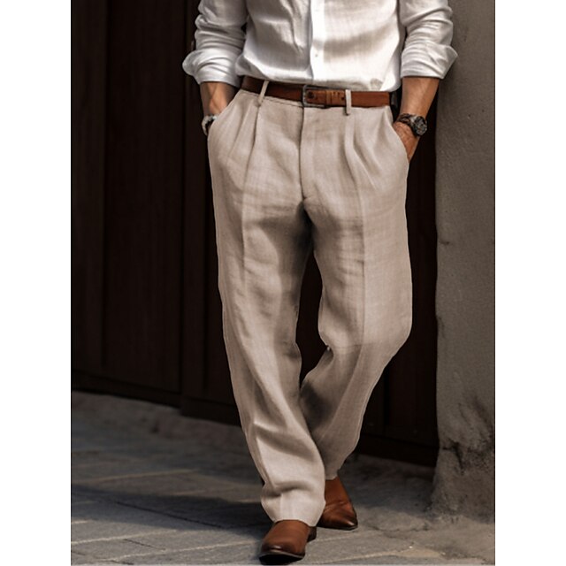 Homme Pantalon à Plis Regular Fit avec Passants de Ceinture