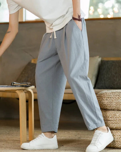 Homme Pantalon Ample à Plis avec Taille Élastique et Cordon
