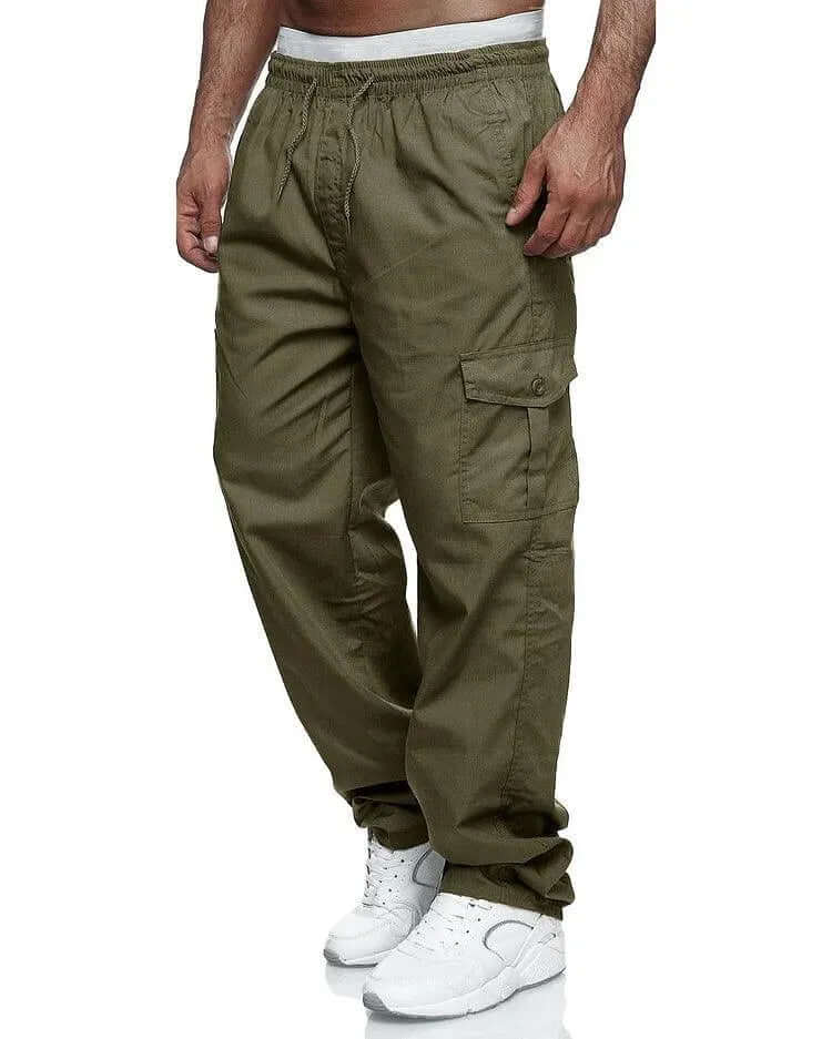 Homme Pantalon Cargo Ample avec Taille Élastique et Poches Latérales