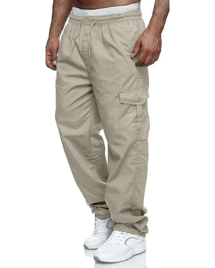 Homme Pantalon Cargo Ample avec Taille Élastique et Poches Latérales