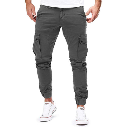 Homme Pantalon Cargo Jogger Slim avec Poches Latérales et Chevilles Élastiquées