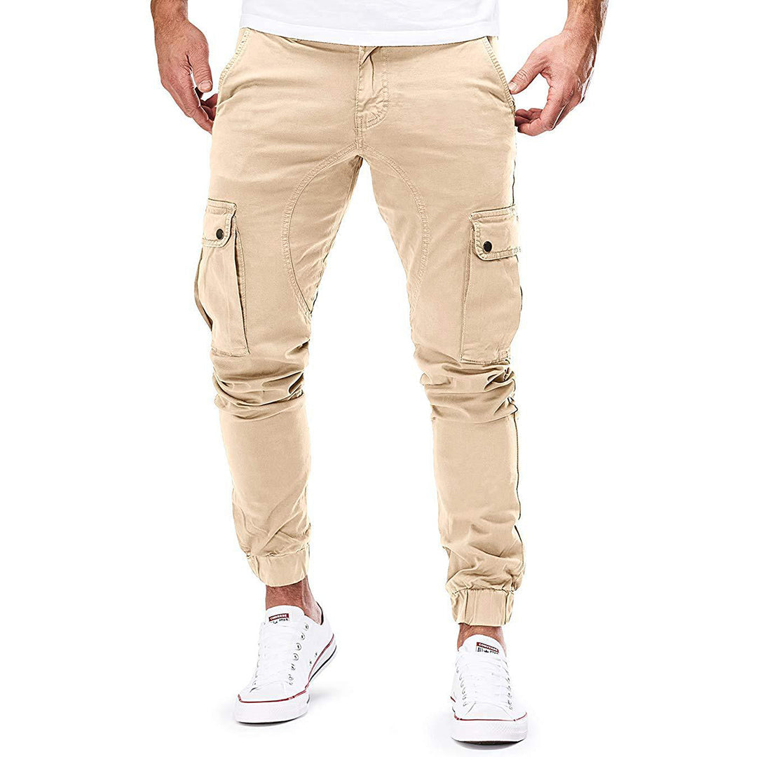 Homme Pantalon Cargo Jogger Slim avec Poches Latérales et Chevilles Élastiquées