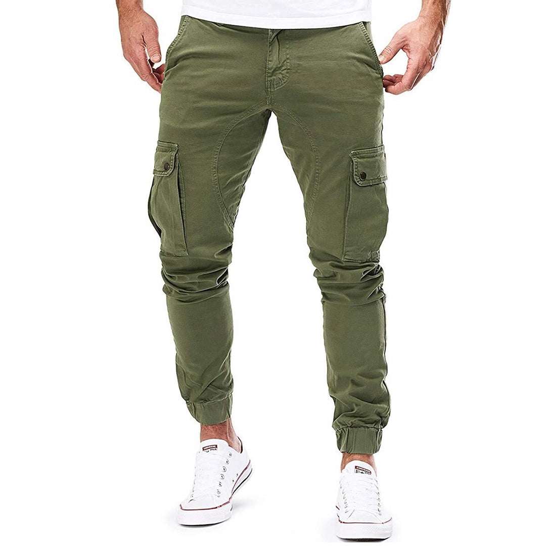 Homme Pantalon Cargo Jogger Slim avec Poches Latérales et Chevilles Élastiquées