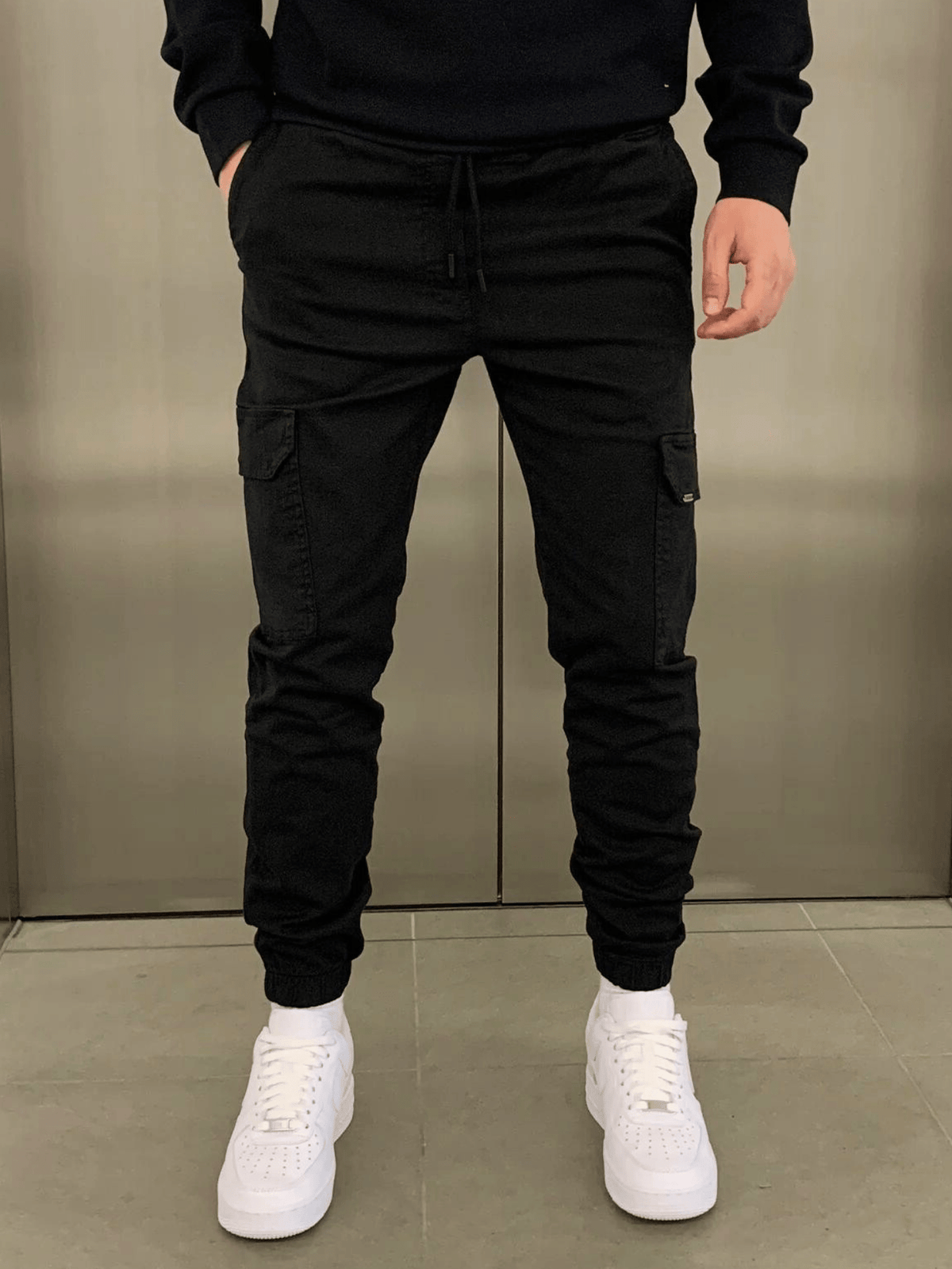 Homme Pantalon Cargo Jogger Slim avec Poches Latérales et Cordon