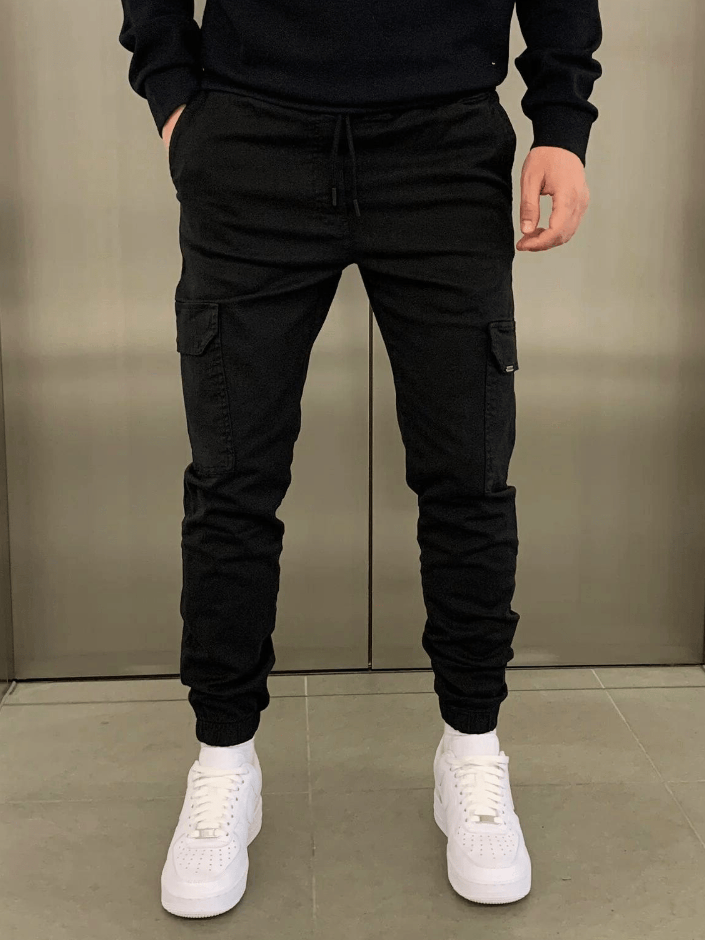 Homme Pantalon Cargo Jogger Slim avec Poches Latérales et Cordon