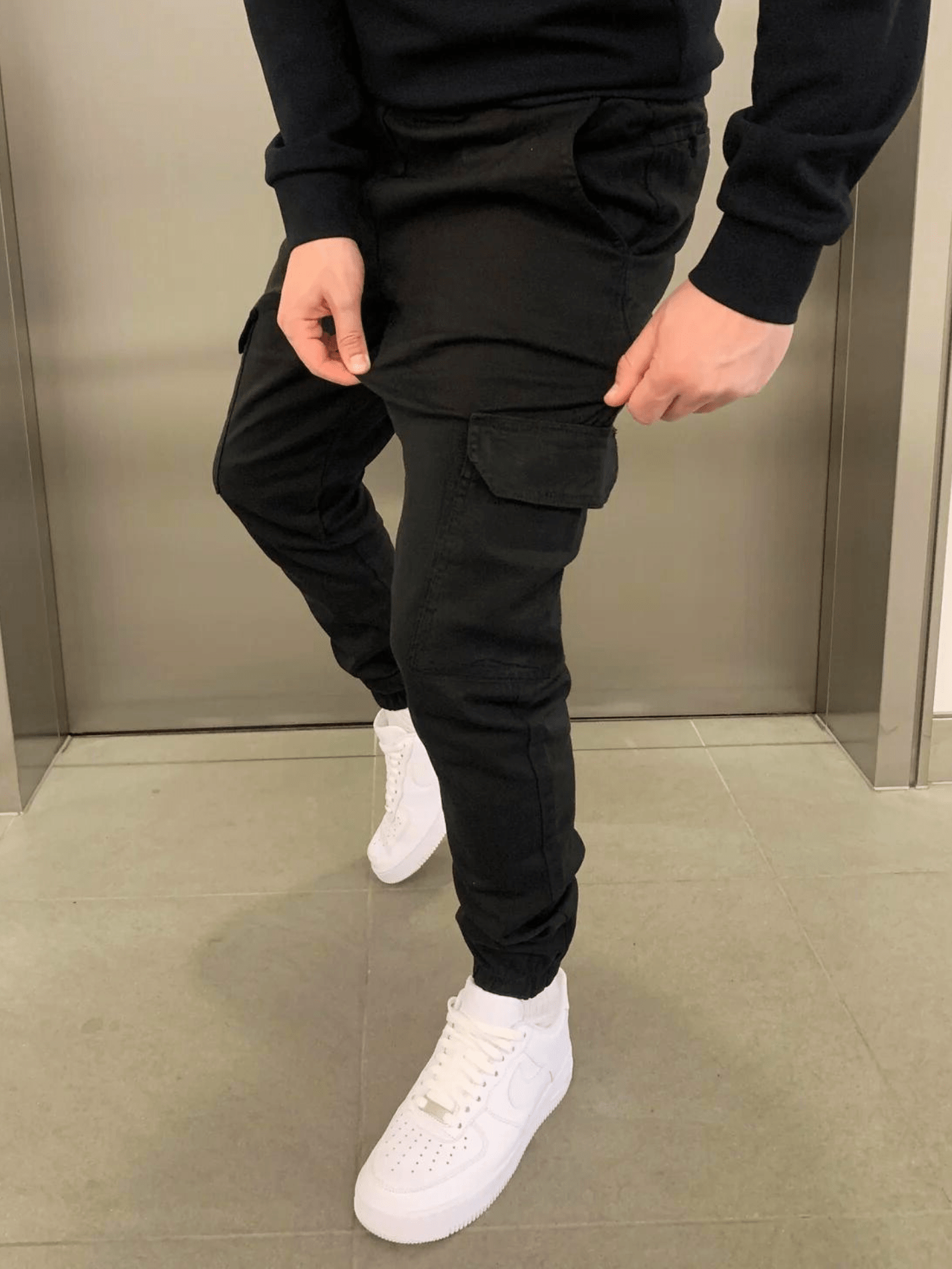Homme Pantalon Cargo Jogger Slim avec Poches Latérales et Cordon