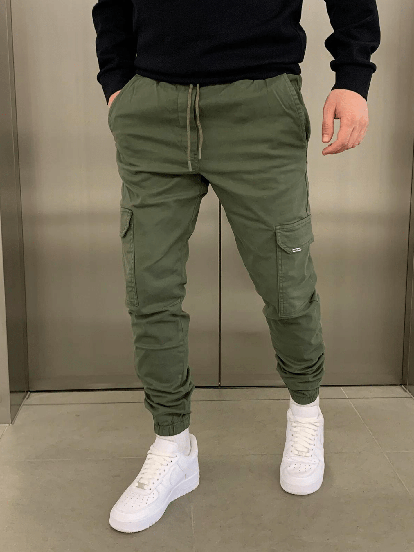 Homme Pantalon Cargo Jogger Slim avec Poches Latérales et Cordon