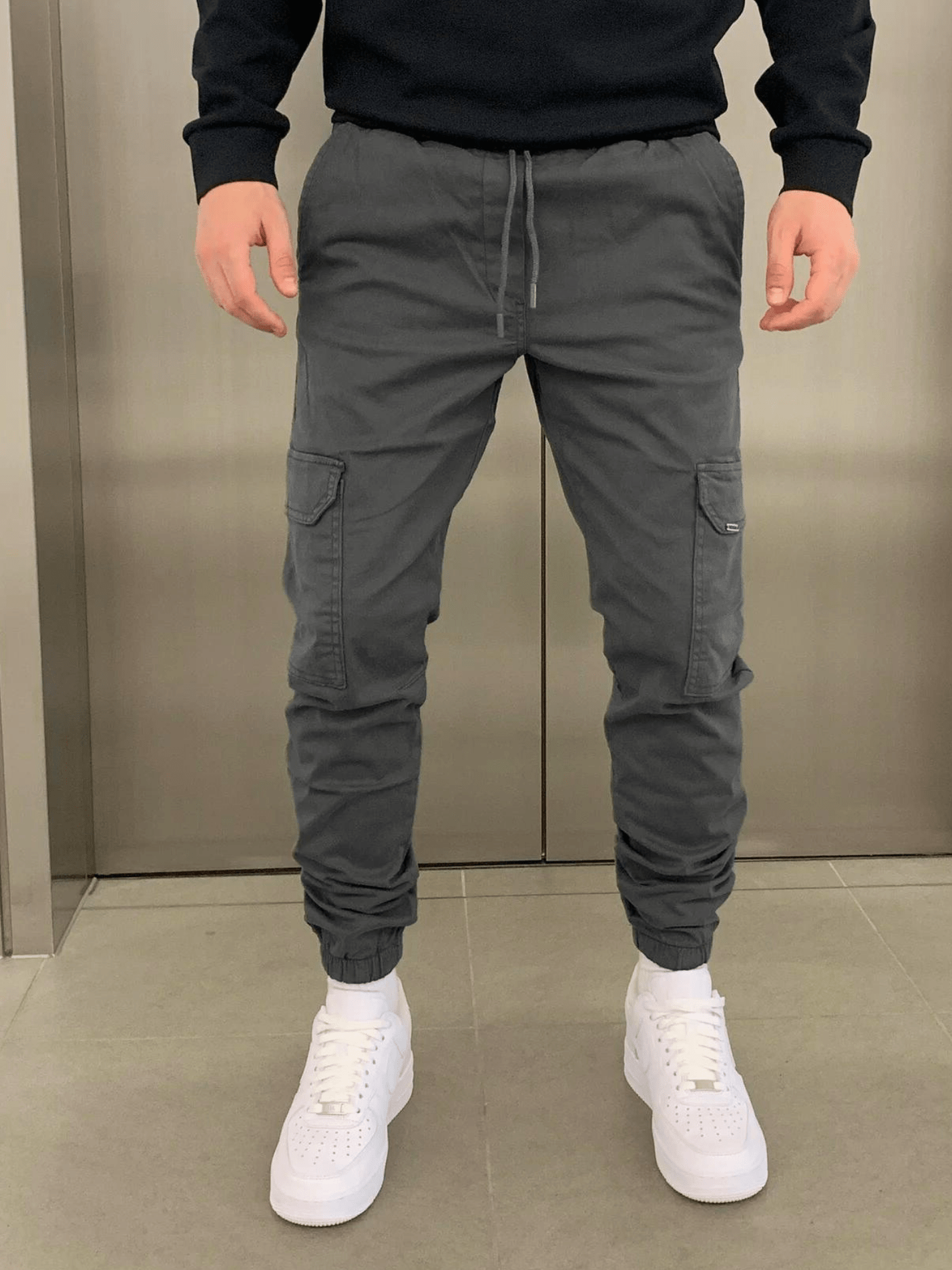 Homme Pantalon Cargo Jogger Slim avec Poches Latérales et Cordon
