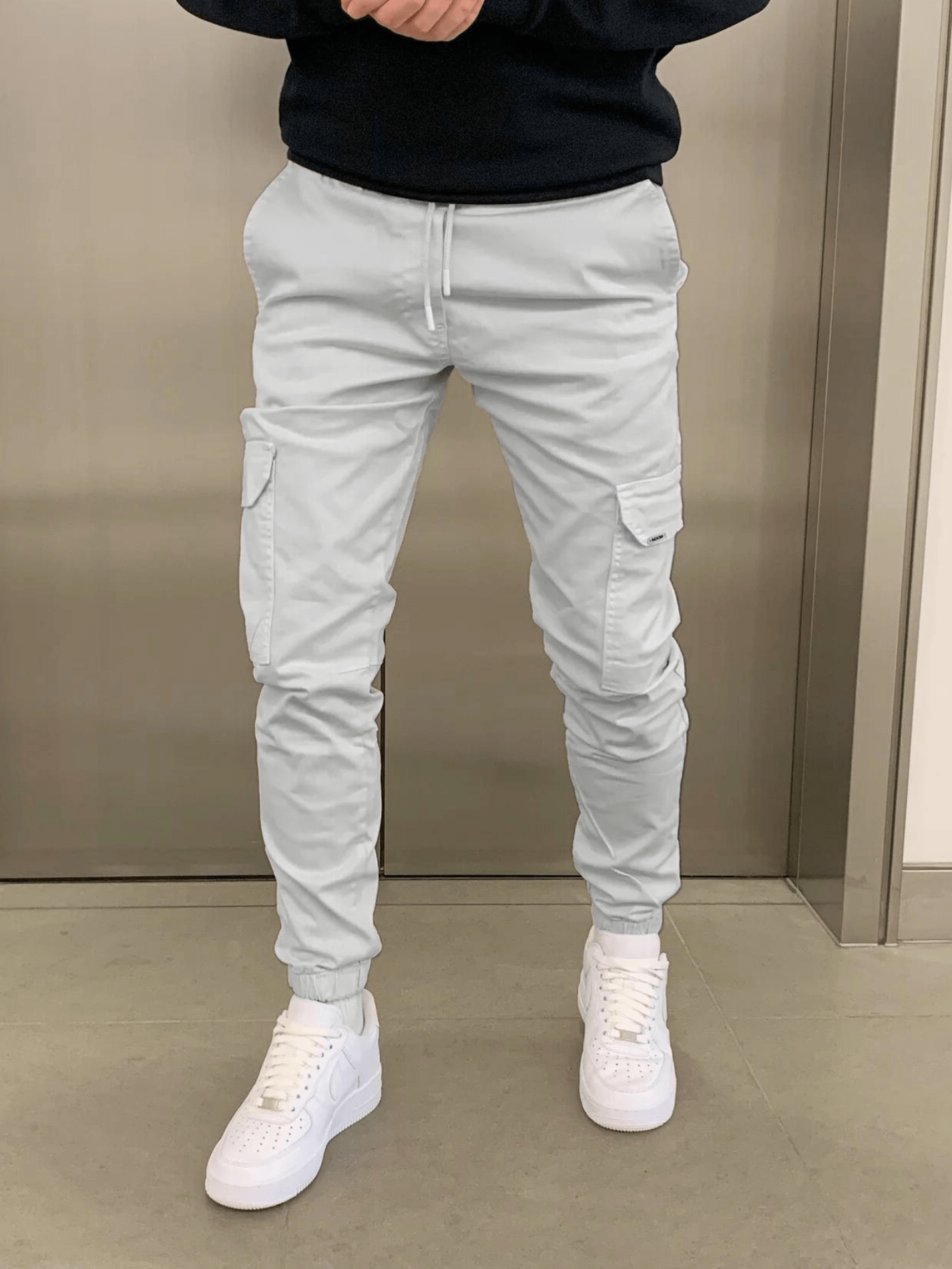 Homme Pantalon Cargo Jogger Slim avec Poches Latérales et Cordon