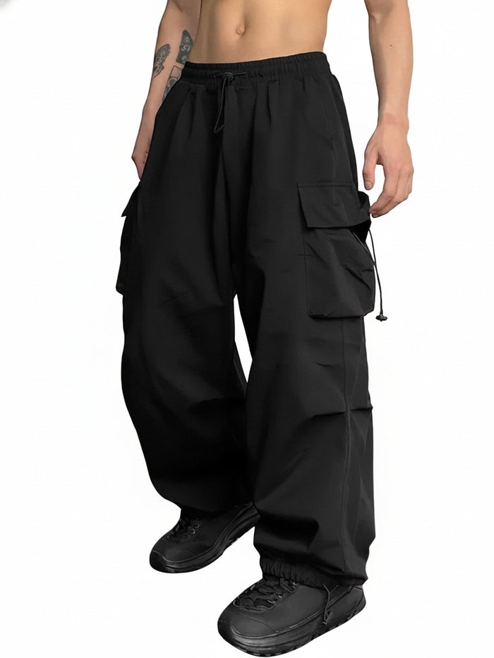 Homme Pantalon Cargo Large avec Ceinture Élastique et Chevilles Ajustables