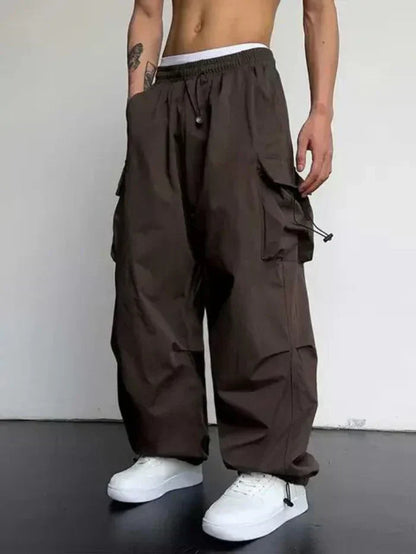 Homme Pantalon Cargo Large avec Ceinture Élastique et Chevilles Ajustables