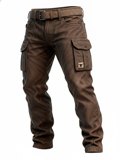 Homme Pantalon Cargo Slim avec Poches Latérales à Rabat